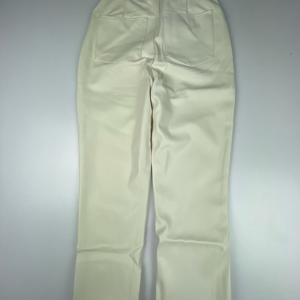 Faux leather Biber slim leg trouser cream
